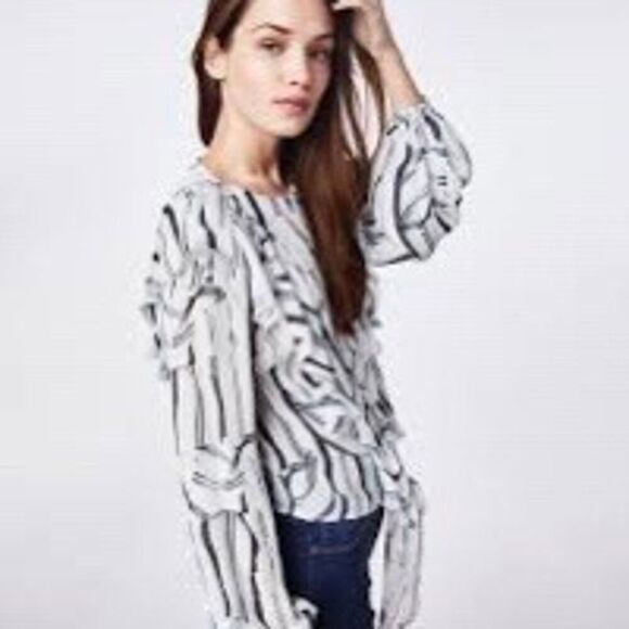 NICOLE MILLER ARTELIER long sleeve knot front printed blouse top size small - Picture 5 of 13